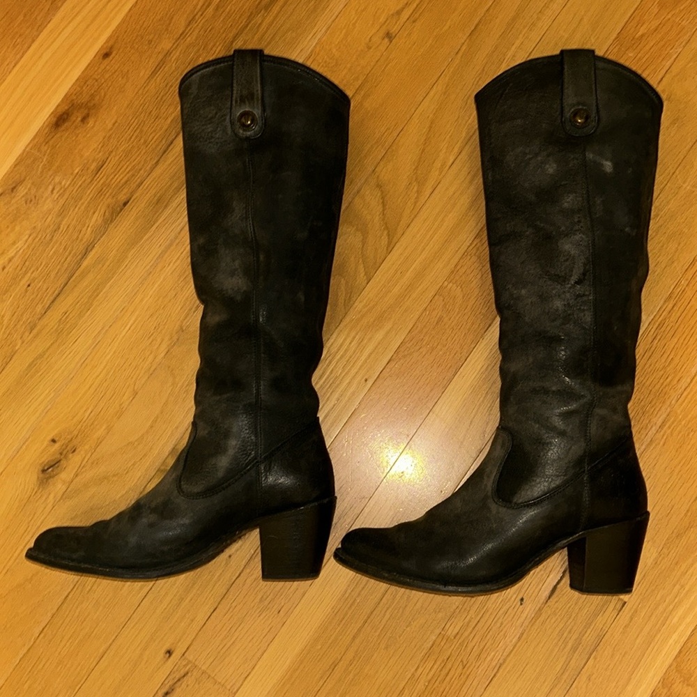 Gorgeous Frye Tall Jackie Button Boots, Distressed Black, Size 8, EUC!